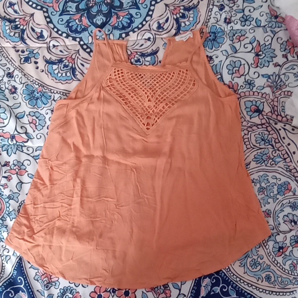Orange Sleeveless Tank Top with Crochet Detail "Eye Shadow" Medium Nwot